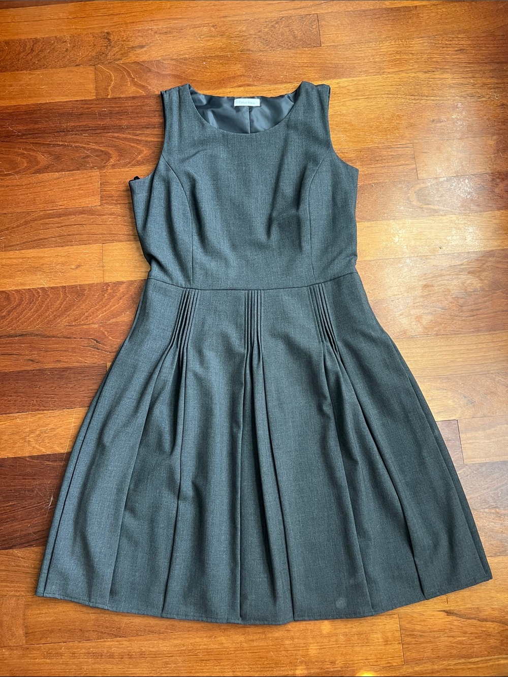 Calvin Klein Dark Gray Sleeveless Pleated Fit-and-Flare Dress